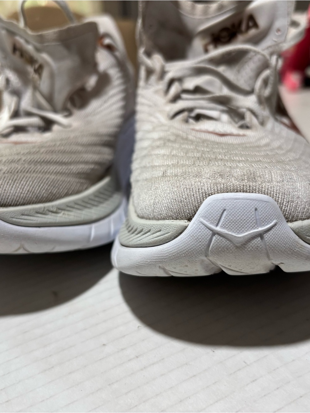Hoka White Running Shoe with Rose Gold Logo Accents - Picture 9 of 10